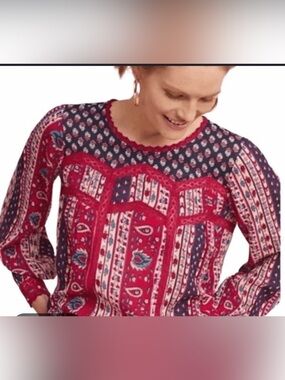 Maeve Boho Paisley Floral Lace Trim Peasant Blouse Size 0 Cottagecore